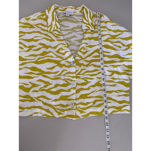Marc New York Linen Yellow Zebra Print Button-down Crop Top Shirt Large - Picture 4 of 7